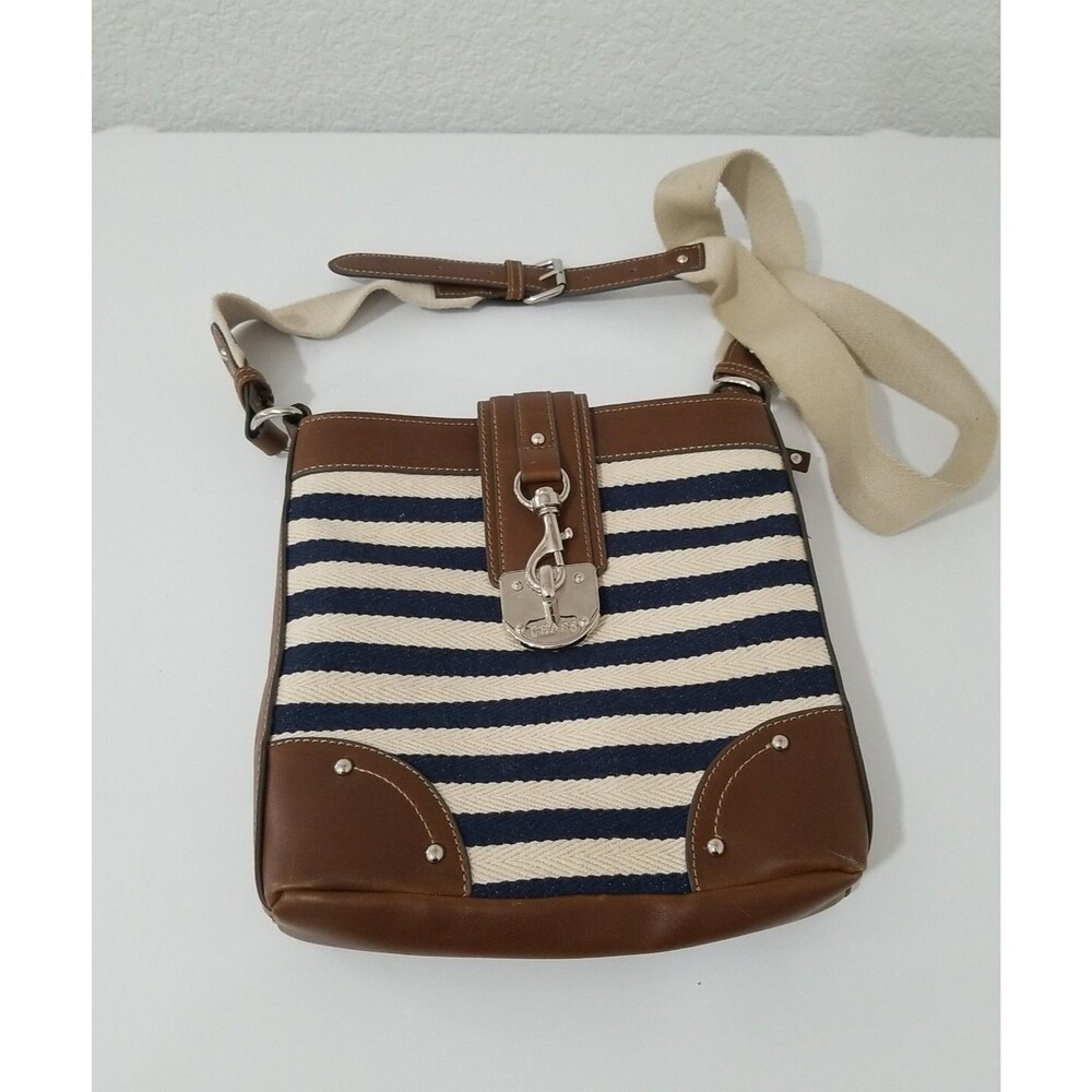 Chaps Bag COTTON  and Faux Leather Women's Blue / cream  Handbag Purse